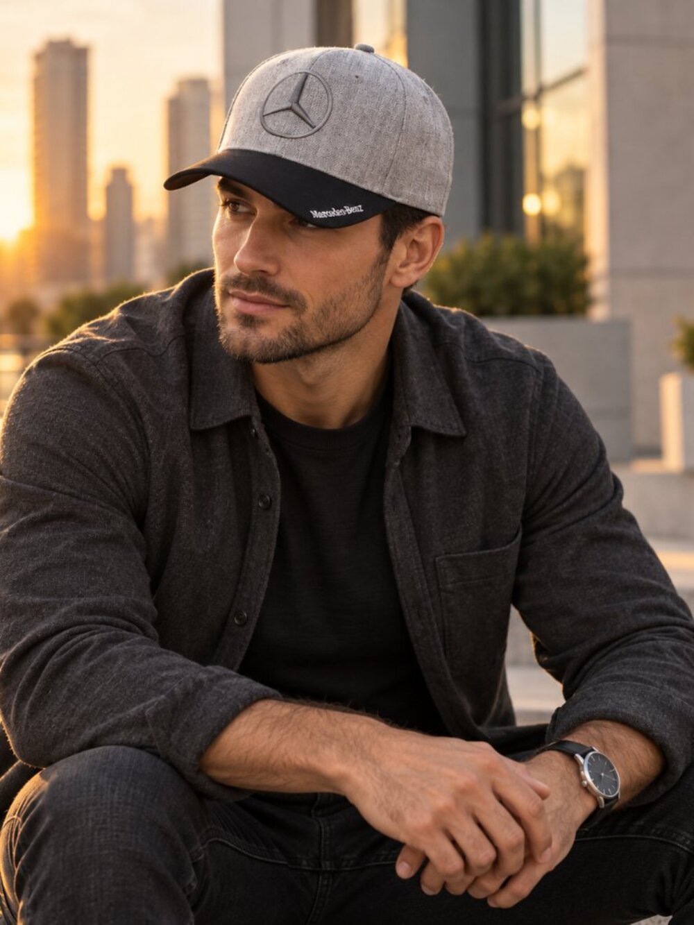 Mercedes-Benz Gray Black Embroidered Logo Adjustable Baseball Cap 🧢🤩
